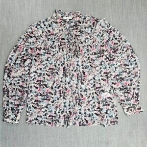 REISS Women's Talia Floral Print Blouse Pink Beige Gray Ruffle Trim Size 6